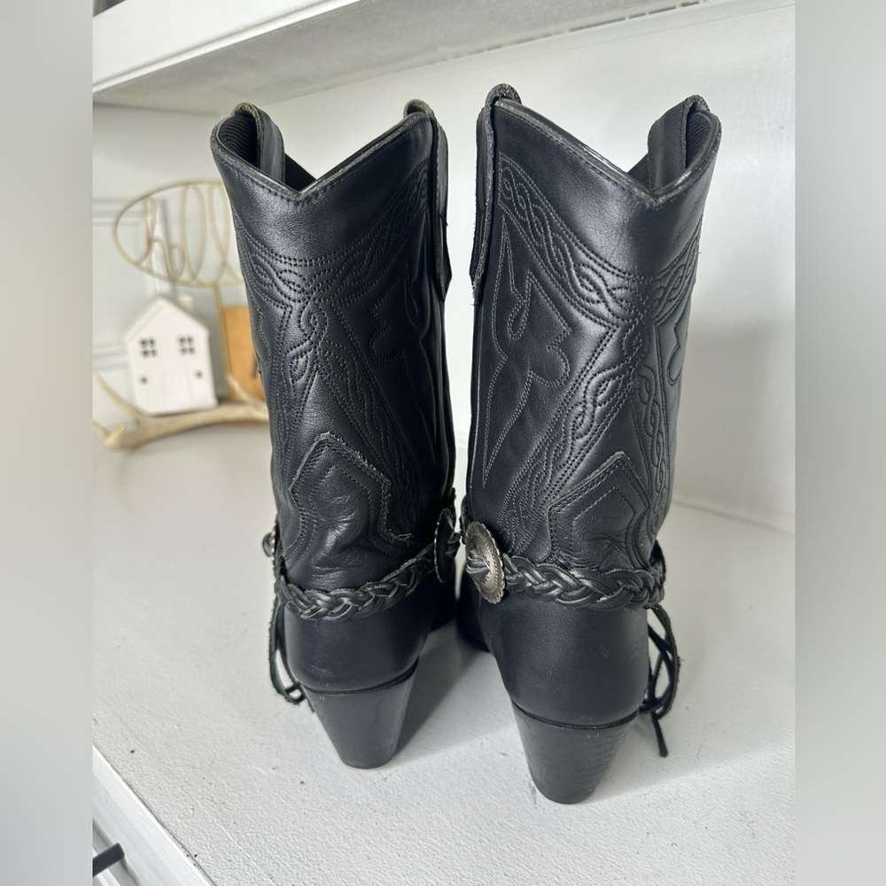 **SOLD**Oak Tree Farms Black Leather Western Cowboy Boots Braided Harness 9 - Picture 4 of 9
